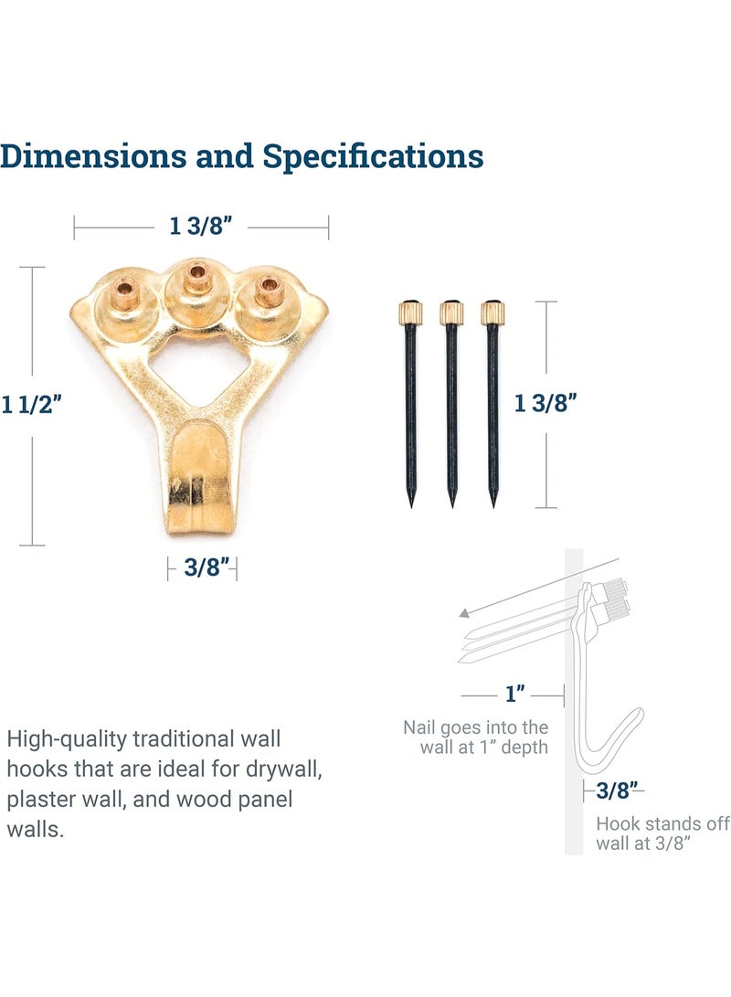 Heavy Duty Frame Hooks Supports Up to 100 lbs - 10 Pack with Nails |  Hooks for Drywall - Mirror Hanging Hardware - Plaster Wall Hangers - Image 3